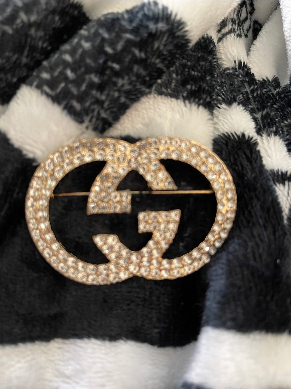 Gold Crystal Double G Brooch